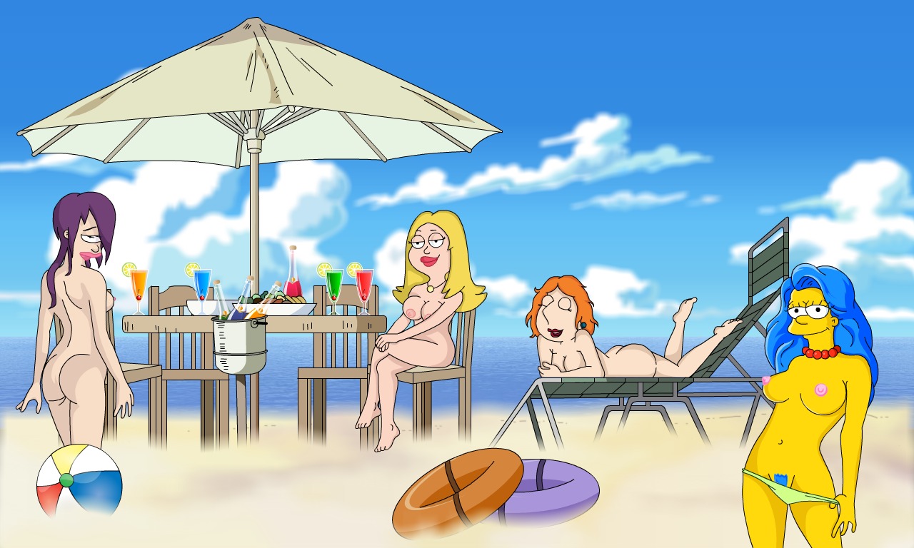 20th_century_studios 4girls accurate_art_style american_dad breasts color crossover family_guy female female_only francine_smith futurama human light-skinned_female light_skin lois_griffin marge_simpson multiple_females multiple_girls purple_hair red_lipstick rule34 the_simpsons turanga_leela white_female yellow_body yellow_skin