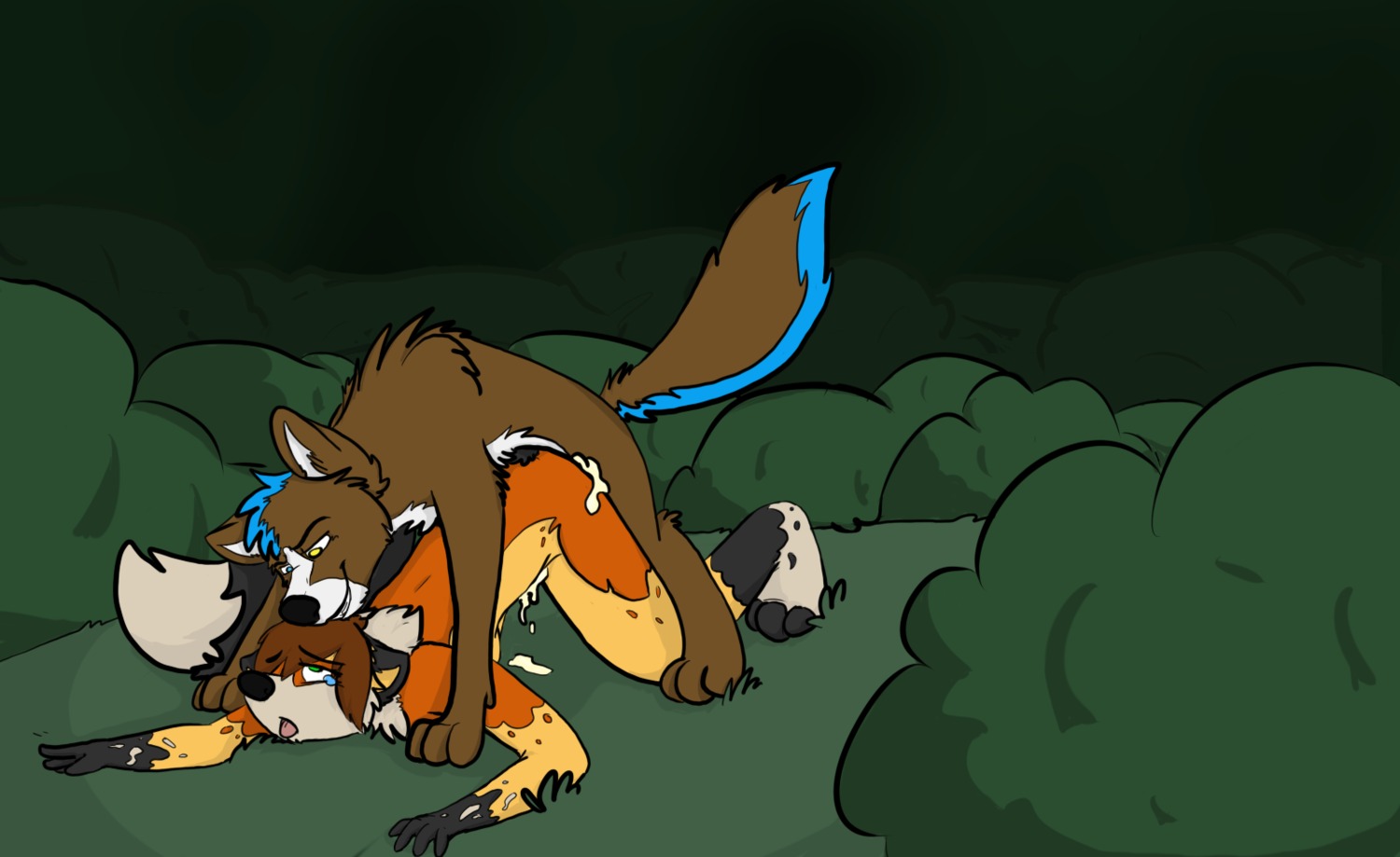 2013 anthro black_body black_fur blue_body blue_fur blue_hair bodily_fluids brown_body brown_fur brown_hair canid canine crying cum detailed_background duo e621 female forced forest fox fur genital_fluids grass green_eyes hair hi_res male male/female mammal multicolored_hair oh_yiffers open_mouth orange_body orange_fur orgasm outside plant rape sex shrub surprised tail tears tree two_tone_hair white_body white_fur yellow_body yellow_eyes yellow_fur