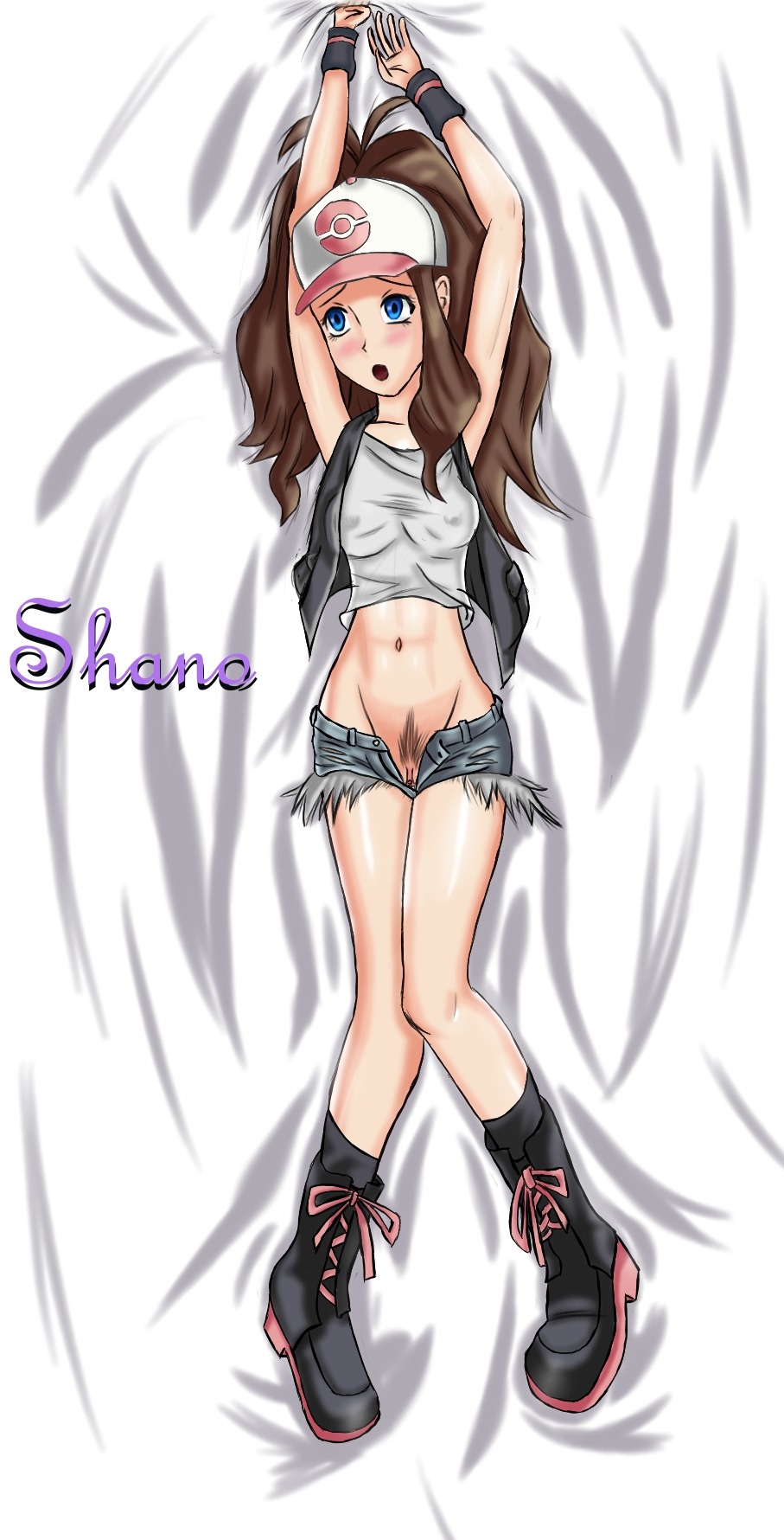 boots clothes color female female_only hilda_(pokemon) human laced_boots lying nipples on_back pokemon pussy rule34 shano solo tagme vulva