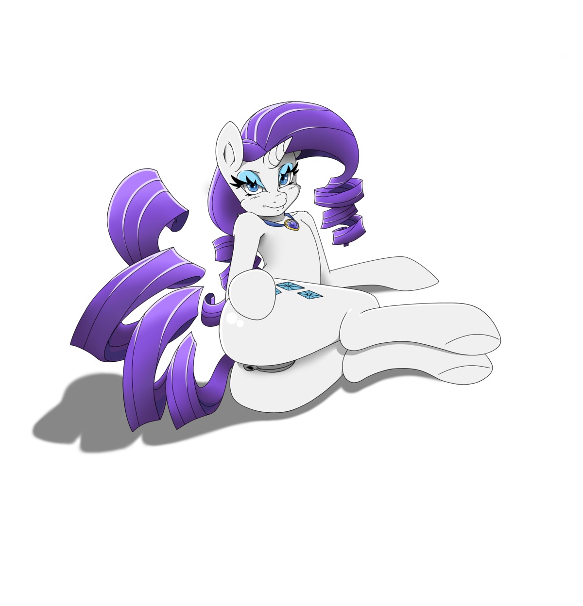 absurd_res anus bedroom_eyes blue_eyes blue_eyeshadow blush butt clitoris cutie_mark e621 equid equine eyeshadow female feral friendship_is_magic fur gear_(artist) genitals hair half-closed_eyes hasbro hi_res hooves horn jewelry looking_at_viewer lying makeup mammal my_little_pony mythological_creature mythological_equine mythology narrowed_eyes necklace presenting presenting_hindquarters purple_hair raised_tail rarity_(mlp) seductive solo tail unicorn vulva white_body white_fur