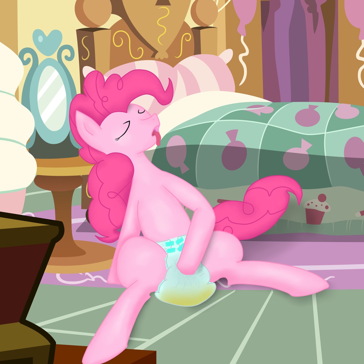 1:1 2012 anthro bed biped bodily_fluids clothed clothing diaper diaper_only digital_media_(artwork) e621 earth_pony equid equine eyes_closed female friendship_is_magic fur furniture genital_fluids hair hasbro hi_res horse inside mammal masturbation mirror my_little_pony peeing pillow pink_body pink_fur pink_hair pinkie_pie_(mlp) pony semi-anthro sitting solo tail thestargrazer tongue tongue_out topless unclean_diaper urine used_diaper watersports wearing_diaper wet_diaper wetting white_diaper