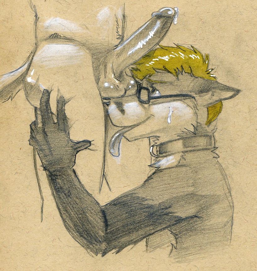 anthro anthro_on_anthro ball_nuzzling balls bodily_fluids canid canine collar cum cum_on_face dripping duo e621 erection eyewear faceless_character faceless_male fox genital_fluids genitals glasses humanoid_genitalia humanoid_penis licking male male/male mammal nude penis tail tongue tongue_out tush_(artist)