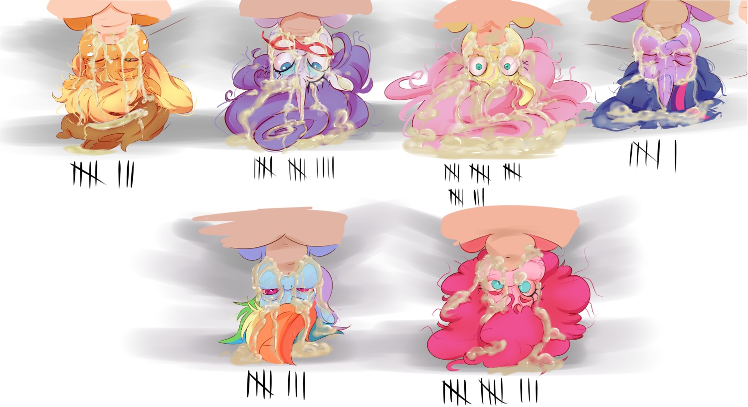 2014 absurd_res ahegao applejack_(mlp) balls blonde_hair blue_body blue_eyes blue_eyeshadow blue_fur bodily_fluids clothing cowboy_hat cum cum_in_hair cum_in_mouth cum_inside cum_on_face deep_throat e621 earth_pony equid equine erection excessive_cum excessive_genital_fluids eyes_closed eyeshadow eyewear faceless_character faceless_male facesitting fellatio female feral fluttershy_(mlp) forced forced_oral freckles friendship_is_magic fur genital_fluids genitals glasses green_eyes group hair hasbro hat headgear headwear hi_res horn horse human interspecies irrumatio looking_pleasured makeup male male/female mammal messy messy_hair multicolored_hair my_little_pony mythological_creature mythological_equine mythology one_eye_closed oral oral_penetration orange_body orange_fur penetration penile penis penis_in_mouth pink_body pink_fur pink_hair pinkie_pie_(mlp) pony purple_body purple_fur purple_hair rainbow_dash_(mlp) rainbow_hair rarity_(mlp) sex simple_background sitting sitting_on_another sundown_(artist) tally_marks throat_swabbing twilight_sparkle_(mlp) two_tone_hair unicorn western_tally_marks white_background white_body white_fur yellow_body yellow_fur