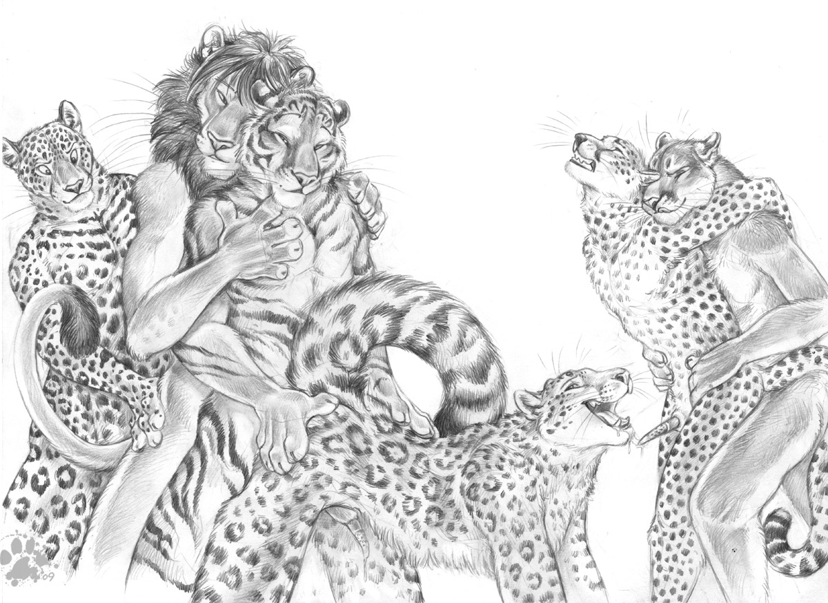 2009 anal anal_penetration animal_genitalia animal_penis anthro anthro_on_anthro balls_deep blotch bodily_fluids cheetah cougar cum cum_in_mouth cum_inside e621 erection felid feline feline_genitalia feline_penis flaccid genital_fluids genitals group group_sex happy happy_sex interspecies jaguar leopard_spots lion male male/male male_penetrated male_penetrating male_penetrating_male mammal monochrome nude oral orgy pantherine penetration penile_spines penis scratches_volume_3 sex snow_leopard spots tail tiger traditional_media_(artwork) train_position whiskers
