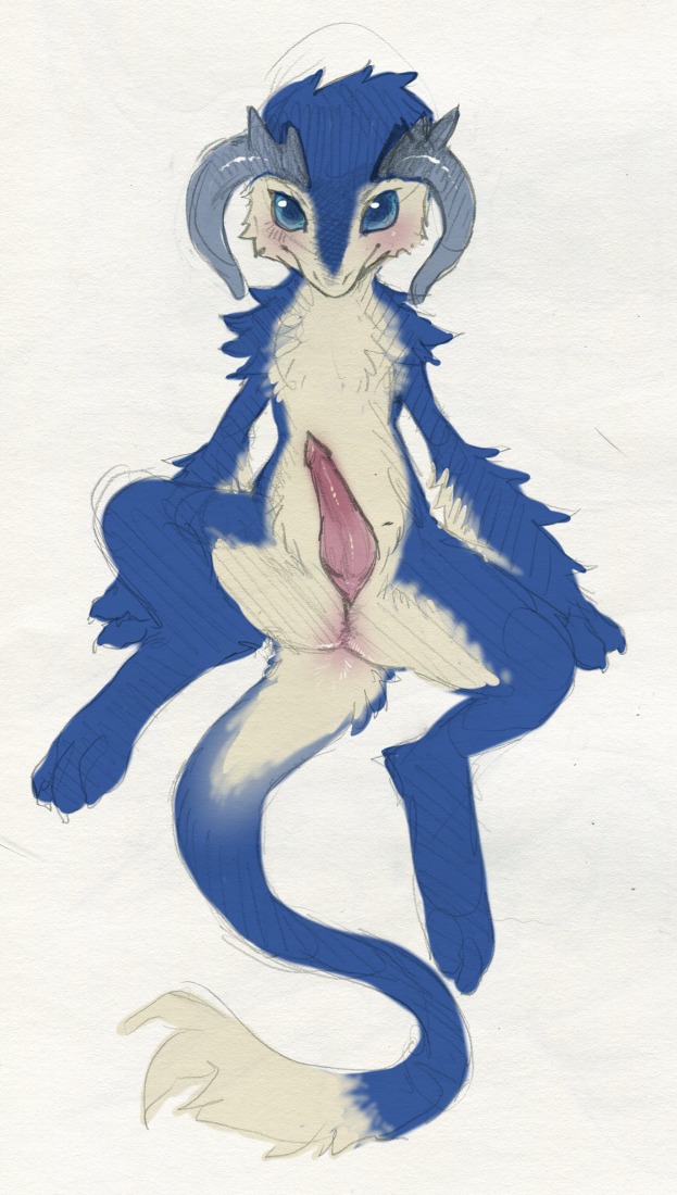 1boy 2011 blue blush fenra horns knot male male_only nude on_back penis purplekecleon rule34 solo