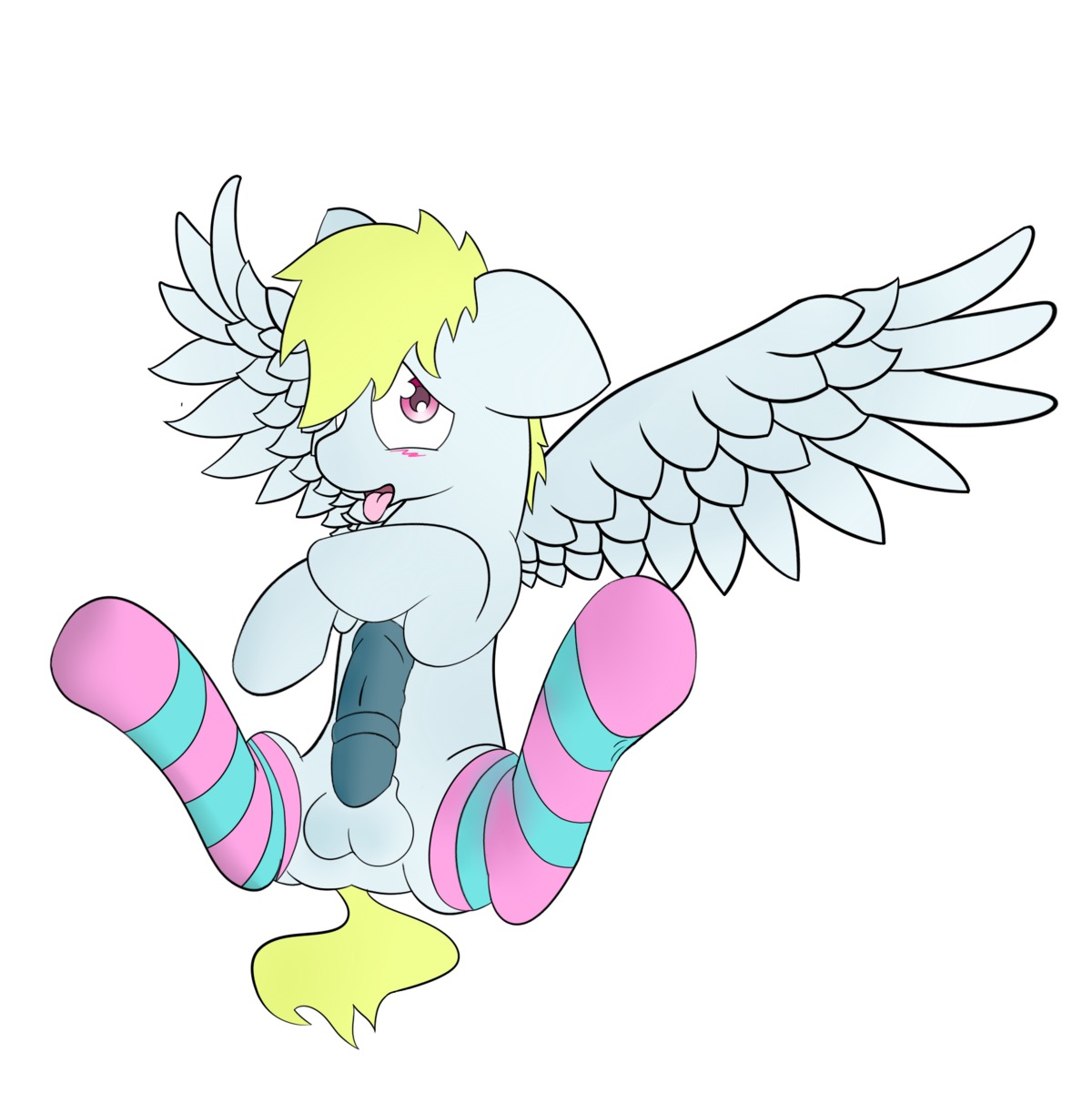 2014 animal_genitalia animal_penis balls blush clothing e621 equid equine equine_genitalia equine_penis erection fan_character feathered_wings feathers feral fur genitals hasbro hi_res kennytestv legwear looking_at_viewer lying male mammal mane my_little_pony mythological_creature mythological_equine mythology nude open_mouth pegasus penis pink_eyes solo spread_legs spreading stockings tongue wing_boner wings