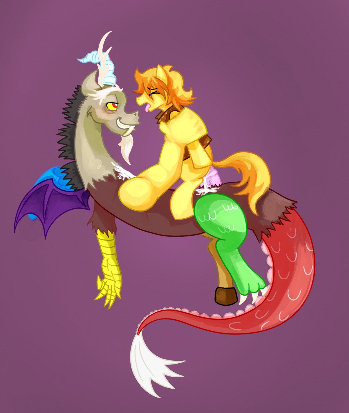 anal anal_penetration animal_genitalia animal_penis beard bodily_fluids bottomless braeburn_(mlp) chimera clothed clothing cowgirl_position cum cum_from_ass cum_in_ass cum_inside cum_on_chest cum_on_penis cum_overflow digital_media_(artwork) discord_(mlp) draconequus duo e621 earth_pony equid equine equine_genitalia equine_penis erection eyes_closed facial_hair fangs feathered_wings feathers feral friendship_is_magic from_front_position genital_fluids genitals hair half-closed_eyes hasbro hi_res horse jackle_app leaking_cum male male/male male_on_bottom male_on_top male_penetrated male_penetrating male_penetrating_male mammal mastery_position membrane_(anatomy) membranous_wings my_little_pony narrowed_eyes nude on_bottom on_top open_mouth orange_hair penetration penis pink_background pony red_eyes sex shaded simple_background smile straddling tail tail_tuft teeth tongue tongue_out tuft vein wings