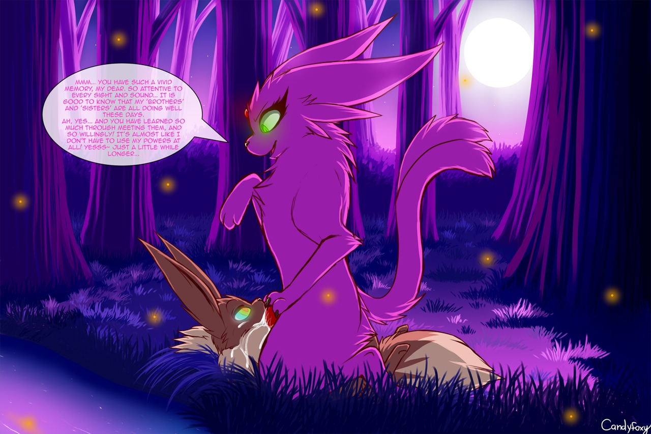 bodily_fluids candyfoxy canid canine claws cum cum_in_mouth cum_inside cum_on_fur detailed_background dialogue digital_media_(artwork) duo e621 eevee eeveelution english_text erection espeon fellatio femboy feral forest fur generation_1_pokemon generation_2_pokemon genital_fluids genitals hypnosis knot male male/male male_penetrated male_penetrating male_penetrating_male mammal mind_control nature nintendo open_mouth oral oral_penetration orgasm outside penetration penile penis plant pokemon pokemon_(species) sex shaded sitting_on_chest text tongue tree