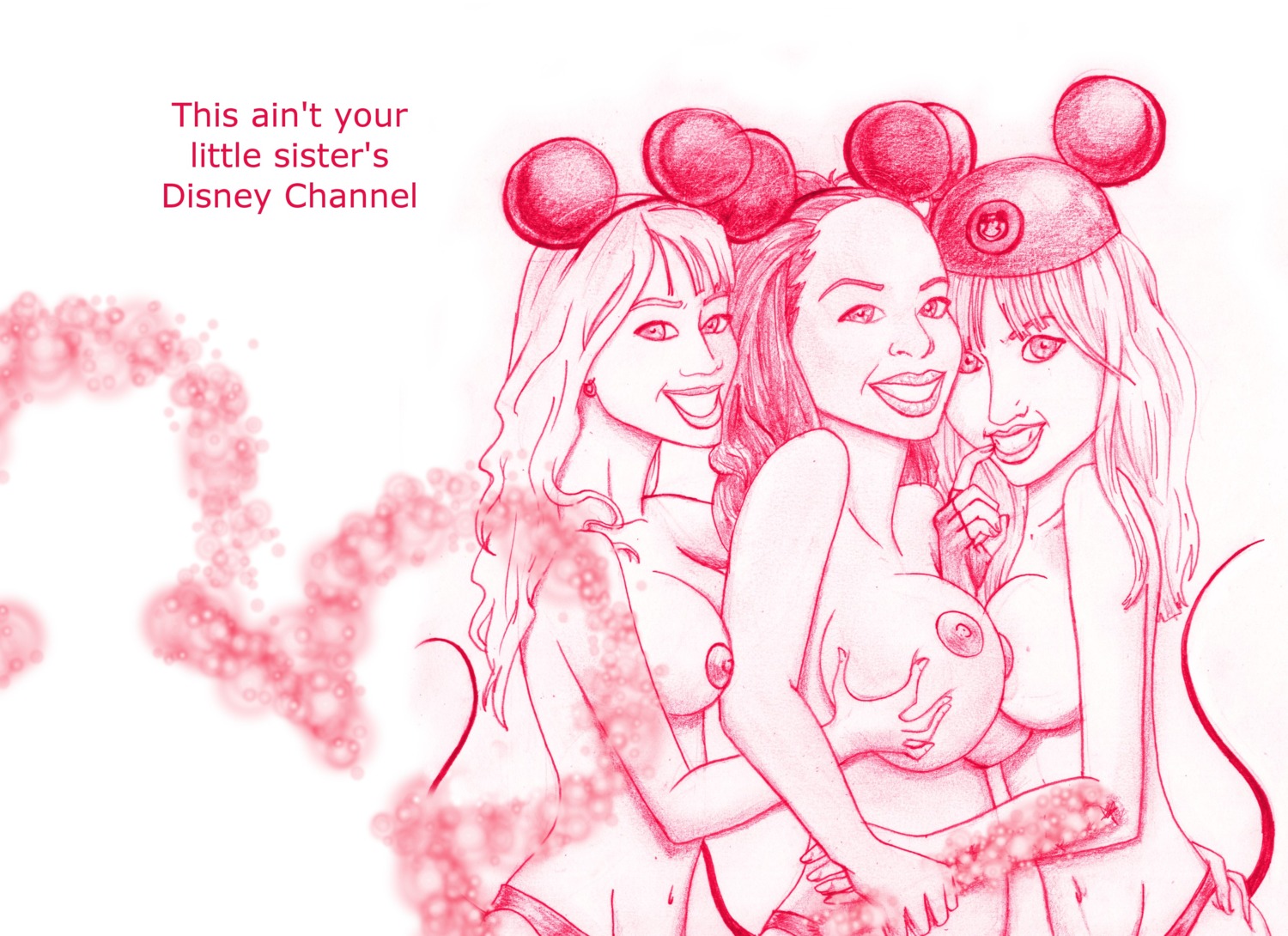 disney female hannah_montana hannah_montana_(character) lizzie_mcguire lizzie_mcguire_(character) monochrome nipples raven_baxter_(character) rule34 tagme that's_so_raven