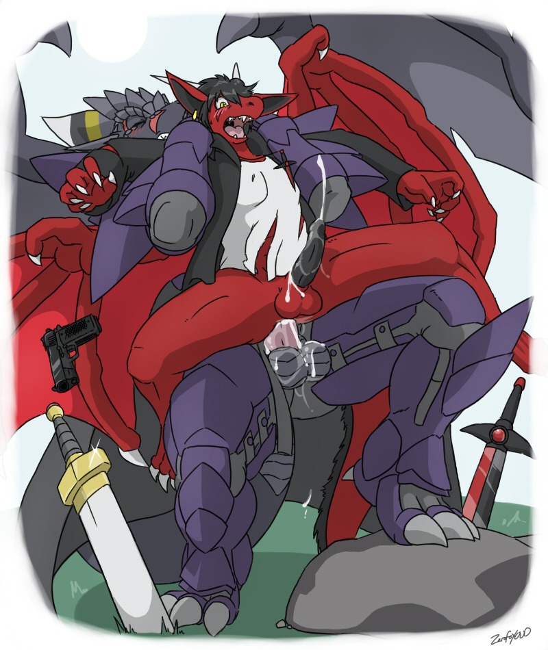 2013 3_toes 4_toes anal anal_penetration anthro armor balls big_penis black_hair black_penis blush bodily_fluids cape claws clothing cum cum_in_ass cum_inside cum_while_penetrated dragon duo e621 ejaculation erection european_mythology feet full_nelson genital_fluids genitals gun hair handgun hands-free heel_claw horn humanoid_genitalia humanoid_penis jason_flame-heart jewelry male male/male male_penetrated male_penetrating male_penetrating_male melee_weapon membrane_(anatomy) membranous_wings mythological_creature mythological_scalie mythology necklace open_mouth orgasm penetration penis pistol ranged_weapon rock ruze scales scalie sex standing sword tail teeth the_dragon_clan toe_claws toes weapon western_dragon wings zerofox1000