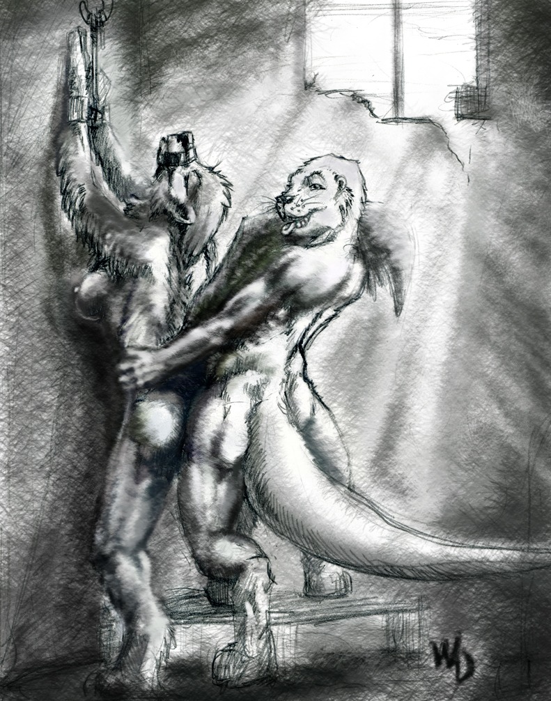 2008 against_surface against_wall anthro anthro_on_anthro bdsm bondage bound breasts cuff_(restraint) digital_media_(artwork) dungeon duo e621 female from_behind_position graphite_(artwork) greyscale male male/female mammal mixed_media monochrome mustelid muzzle_(object) muzzled nipples nude otter prison raised_tail restraints sex shackles side_boob sketch tail traditional_media_(artwork) winddragon