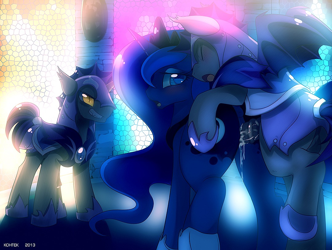 2013 alternate_species armor balls bat_pony being_watched blue_body blue_eyes blue_fur blush bodily_fluids crown cum cum_in_vagina cum_inside cutie_mark e621 equid equine erection female feral flaccid friendship_is_magic fur genital_fluids genitals group hasbro headgear horn hybrid inside kohtek looking_at_another male male/female mammal membrane_(anatomy) membranous_wings my_little_pony mythological_creature mythological_equine mythology night_guard_(mlp) pegasus penetration penis princess_luna_(mlp) royal_guard_(mlp) sex thestral unicorn vaginal vaginal_penetration wallpaper wings