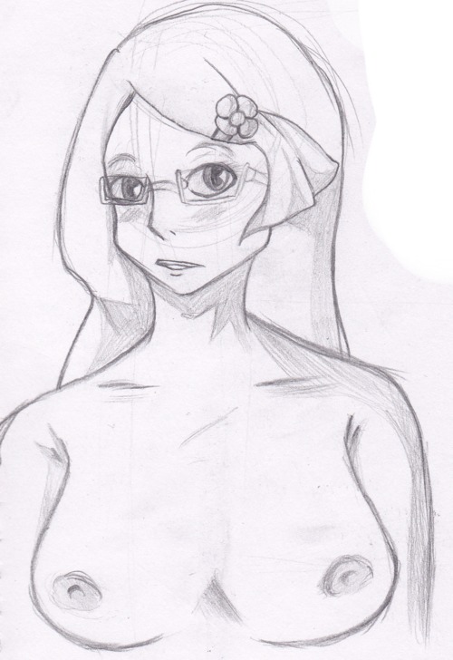 blush breasts female female_only fennel_(pokemon) front_view glasses human monochrome nipples nude pokemon pokemon_bw rule34 solo tagme