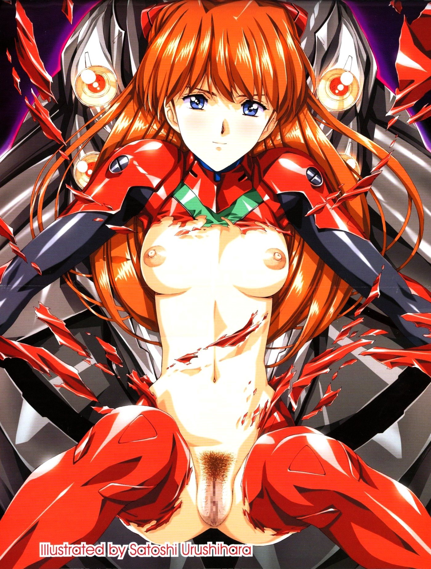 asuka_langley_sohryu breasts censored clothing female mosaic_censoring neon_genesis_evangelion nipples pubic_hair pussy rule34 small_breasts torn_clothes urushihara_satoshi