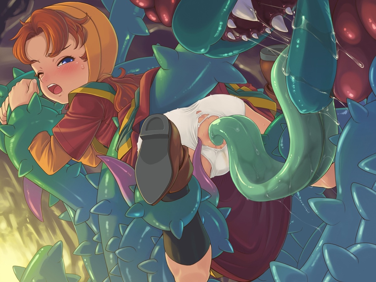 anilingus ass blush brown_hair censored clothing dragon_quest dragon_quest_vii dress female flat_chest hair long_hair maribel_(dq7) messy_hair monster nude oral panties rape rule34 saikyou_anaheim saliva tentacle torn_clothes torn_panties wince