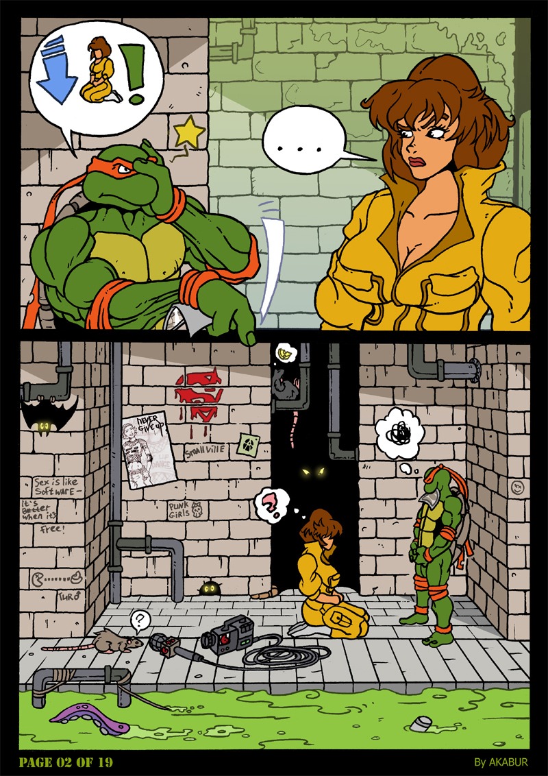 akabur anthro april_o'neil comic dialogue digital_media_(artwork) duo_focus e621 female group human male mammal mask michelangelo_(tmnt) pictographics reptile scalie speech_bubble teenage_mutant_ninja_turtles teenage_mutant_ninja_turtles_(1987) turtle