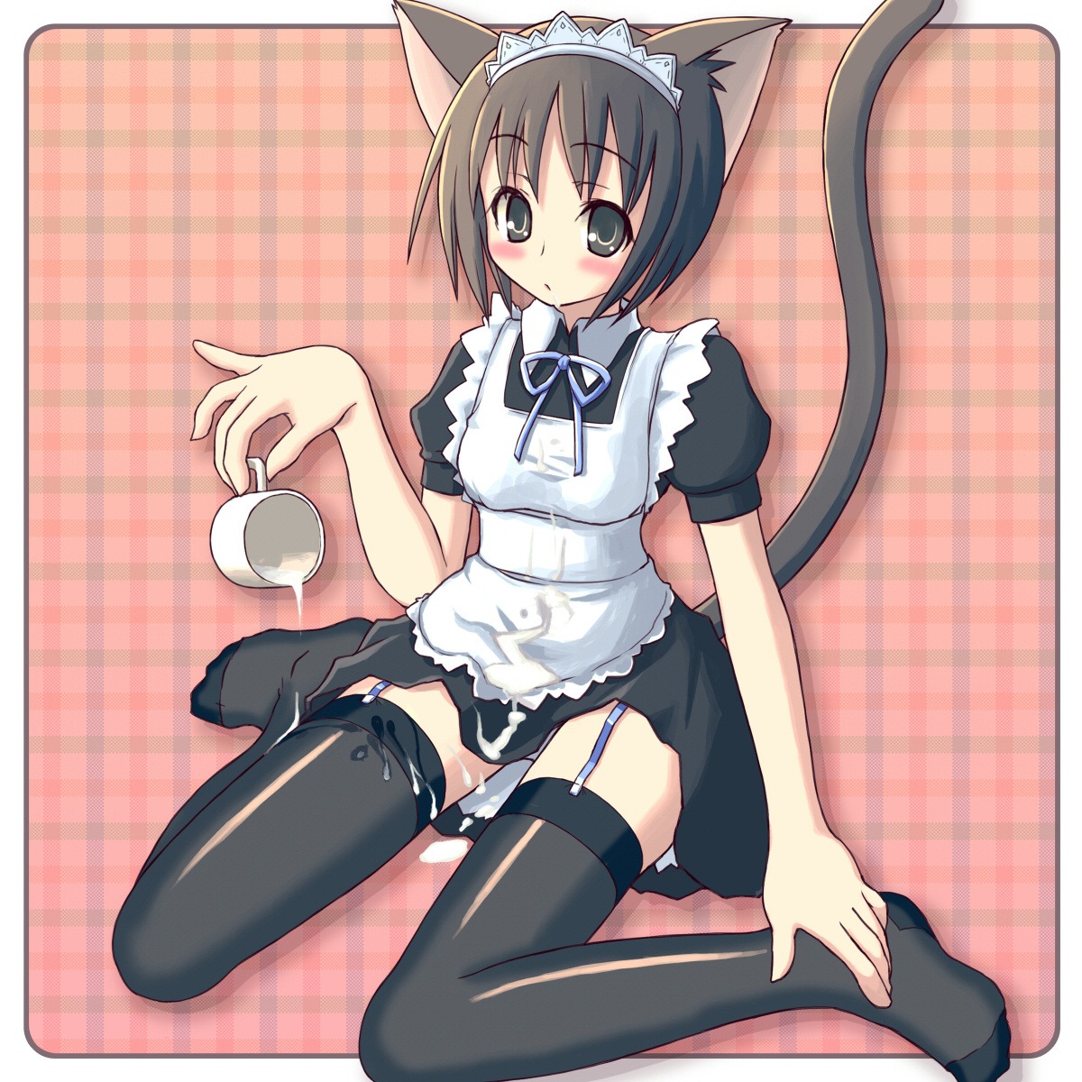 animal_ears cat_ears female highres kiminarinet maid milk original rule34 thighhighs