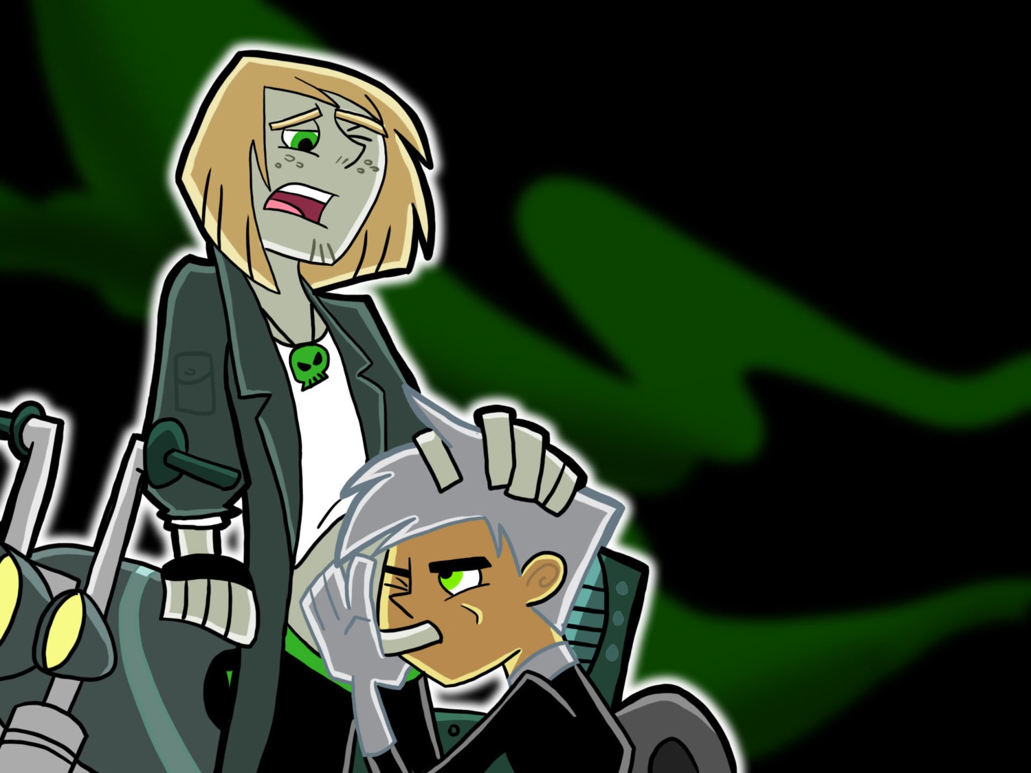 2boys danny_fenton danny_phantom gay ghost green_eyes johnny_13 male male_only multiple_males nickelodeon rule34 white_hair yaoi