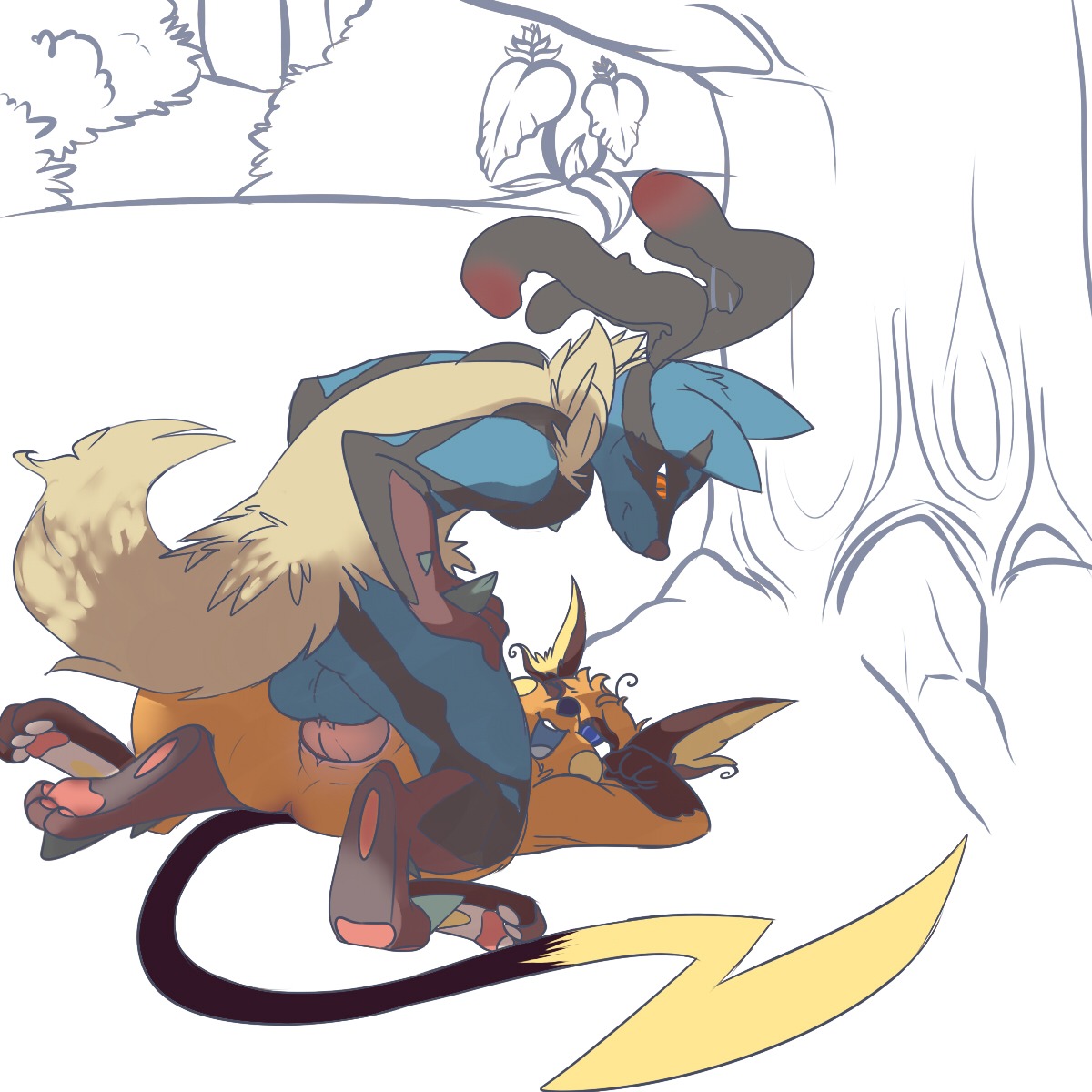 1:1 2013 3_toes 4_fingers :d anthro anthro_on_feral backsack balls barefoot bestiality big_balls black_body black_fur blue_body blue_eyes blue_fur butt canid canine duo e621 erection feet female female_penetrated feral fingers fur generation_1_pokemon generation_6_pokemon genitals happy hi_res interspecies knot koshimoto looking_down looking_up lying male male/female male_penetrating male_penetrating_female mammal mega_evolution mega_lucario nintendo nude on_back on_ground on_top one_eye_closed open_mouth orange_body orange_eyes orange_fur outside pawpads paws penetration penile penile_penetration penis penis_in_vagina pink_penis plant pokemon pokemon_(species) raichu raised_arm rodent sex shadow shrub smile spikes tan_body tan_fur teeth toes tongue tree vaginal vaginal_penetration vulva
