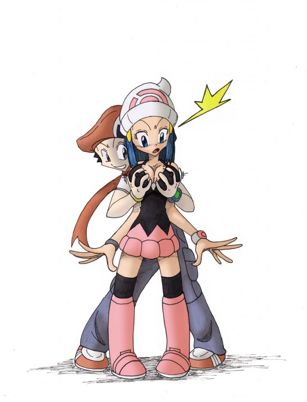 1girls boots dawn_(pokemon) female human lucas_(pokemon) male pokemon pokemon_dppt rule34 straight trainer_(artist)