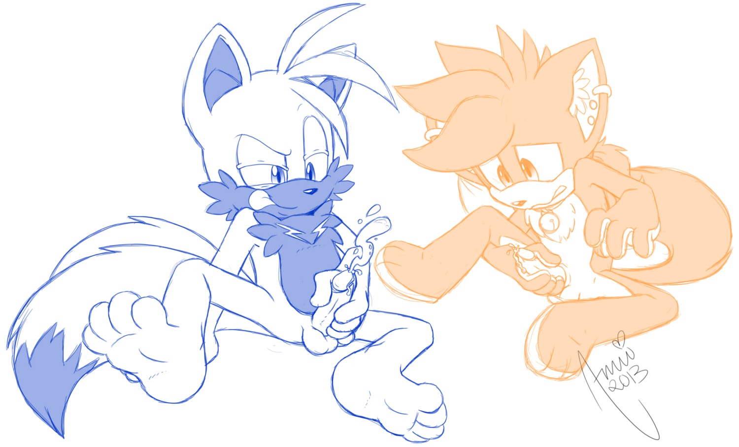 amuzoreh anthro balls bodily_fluids canid canine cum cumshot duo e621 ejaculation erection fox genital_fluids genitals hi_res humanoid_genitalia humanoid_penis invert_prower male mammal masturbation orgasm penile penile_masturbation penis sega sonic_the_hedgehog_(series) tongue tongue_out