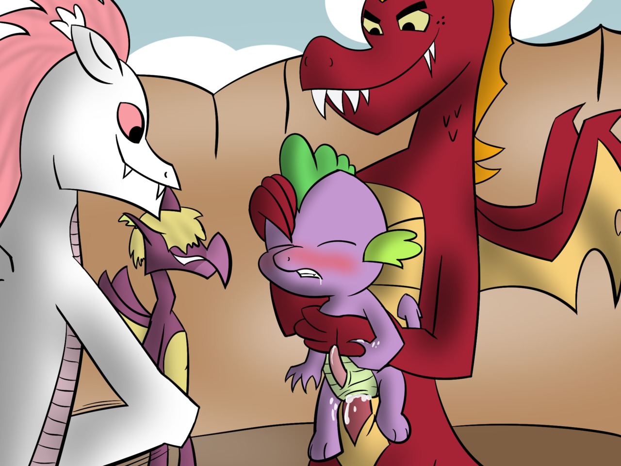 2012 4:3 anal anal_penetration anthro being_watched blush bodily_fluids cum cum_in_ass cum_inside dragon drooling e621 erection eyes_closed fizzle_(mlp) friendship_is_magic from_behind_position garble_(mlp) genital_fluids genitals group hasbro looking_at_another male male/male male_penetrated male_penetrating male_penetrating_male membrane_(anatomy) membranous_wings my_little_pony mythological_creature mythological_scalie mythology nude penetration penile penile_penetration penis penis_in_ass saliva sawsta scalie sex size_difference spike_(mlp) wings young young_anthro