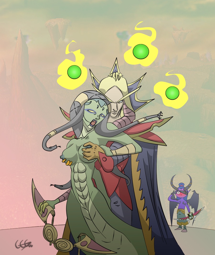 1girls 2boys abs armor blindfold blonde_hair blue_hair blush breast_fondling breast_grab breasts cape female green_skin horns illidan_stormrage kael'thas_sunstrider lady_vashj large_breasts male naga neterg nipples purple_eyes purple_skin rule34 snake_hair sword undressing warcraft weapon white_eyes wings world_of_warcraft yellow_eyes