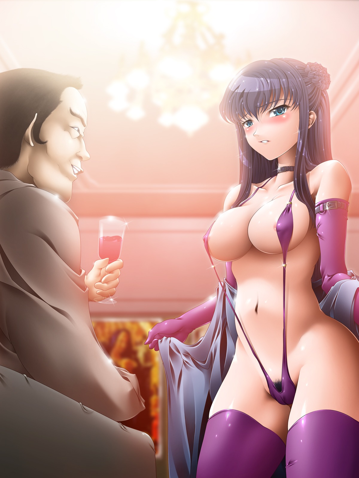 blue_eyes blush choker elbow_gloves female gloves gundam gundam_00 highres marina_ismail natural_wedgie pointy_chin pubic_hair rule34 sling_bikini swimsuit thighhighs