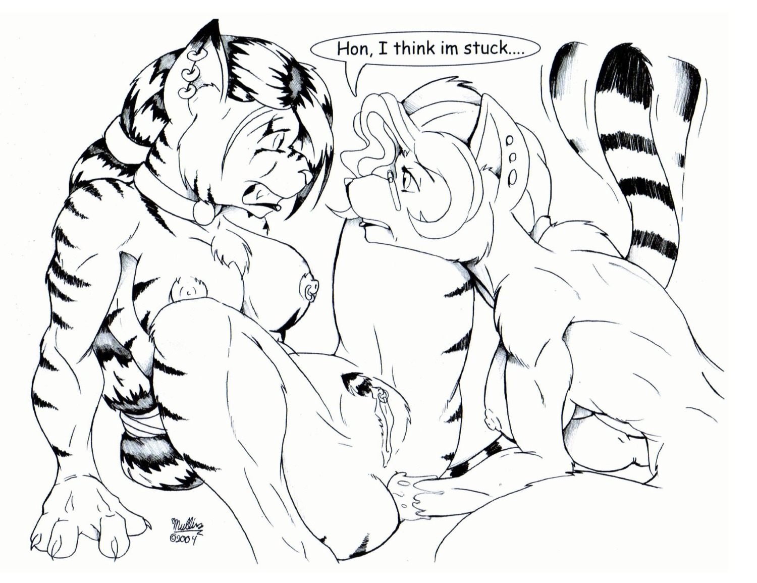 2004 anal anal_fisting anal_penetration anthro breasts canid canine chest_tuft claws clitoris clitoris_piercing collar dialogue duo e621 ear_piercing english_text erect_nipples eyewear felid female female/female fisting fox fur genital_piercing genitals glasses hair hi_res humor madpolar mammal messy muscular muscular_female nipple_piercing nipples pantherine penetration piercing ponytail pubes sara_(madpolar) spread_legs spreading striped_body striped_fur stripes tail tail_motion tailwag text tiger tuft vulva vulva_piercing