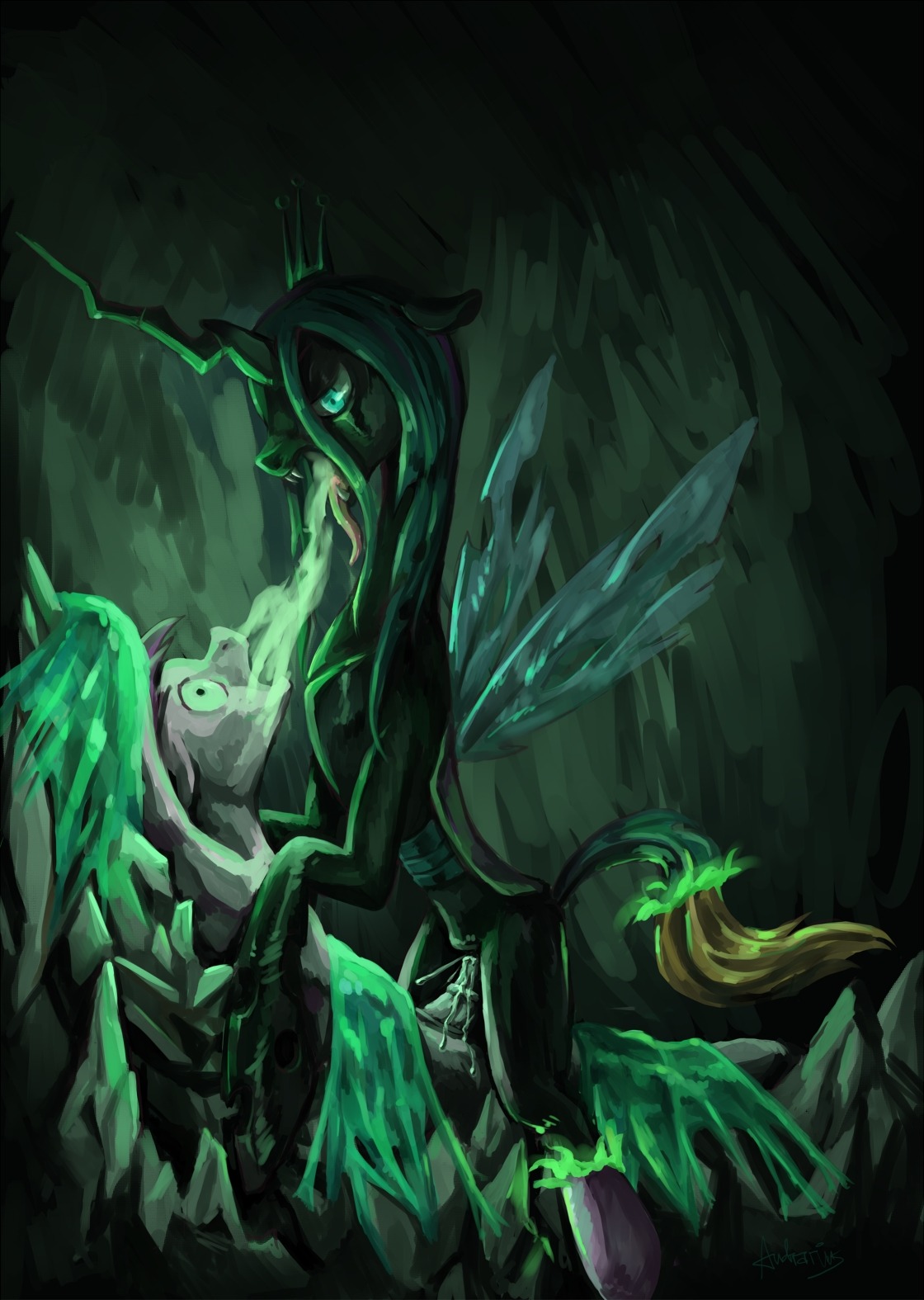 2013 arthropod audrarius bodily_fluids bound changeling_(mlp) cowgirl_position cum cum_in_vagina cum_inside digital_media_(artwork) dominant dominant_female duo e621 equid equine erection fangs female female_on_top female_rape feral forced friendship_is_magic from_front_position genital_fluids genitals green_eyes green_hair hair hasbro hi_res hole_(anatomy) horn horse insect_wings male male/female male_on_bottom male_raped mammal my_little_pony nightmare_fuel nude on_bottom on_top penis pony quadruped queen_chrysalis_(mlp) rape sex soul_stealing soul_vore straddling tail teeth tongue tongue_out transformation vein veiny_penis vore vulva what_has_magic_done wings