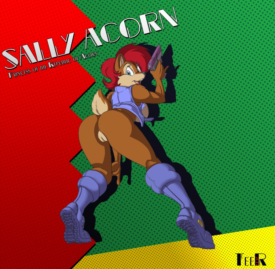2013 against_surface against_wall anthro archie_comics bent_over biped boots bottomless breasts brown_body brown_fur butt chipmunk clothed clothing e621 female footwear fur genitals ground_squirrel gun hair handgun happy looking_at_viewer looking_back mammal open_mouth pistol presenting presenting_hindquarters raised_tail ranged_weapon red_hair rodent sally_acorn sciurid sega shoes side_boob solo sonic_the_hedgehog_(archie) sonic_the_hedgehog_(comics) sonic_the_hedgehog_(series) spread_legs spreading tail teer topwear vest vulva weapon