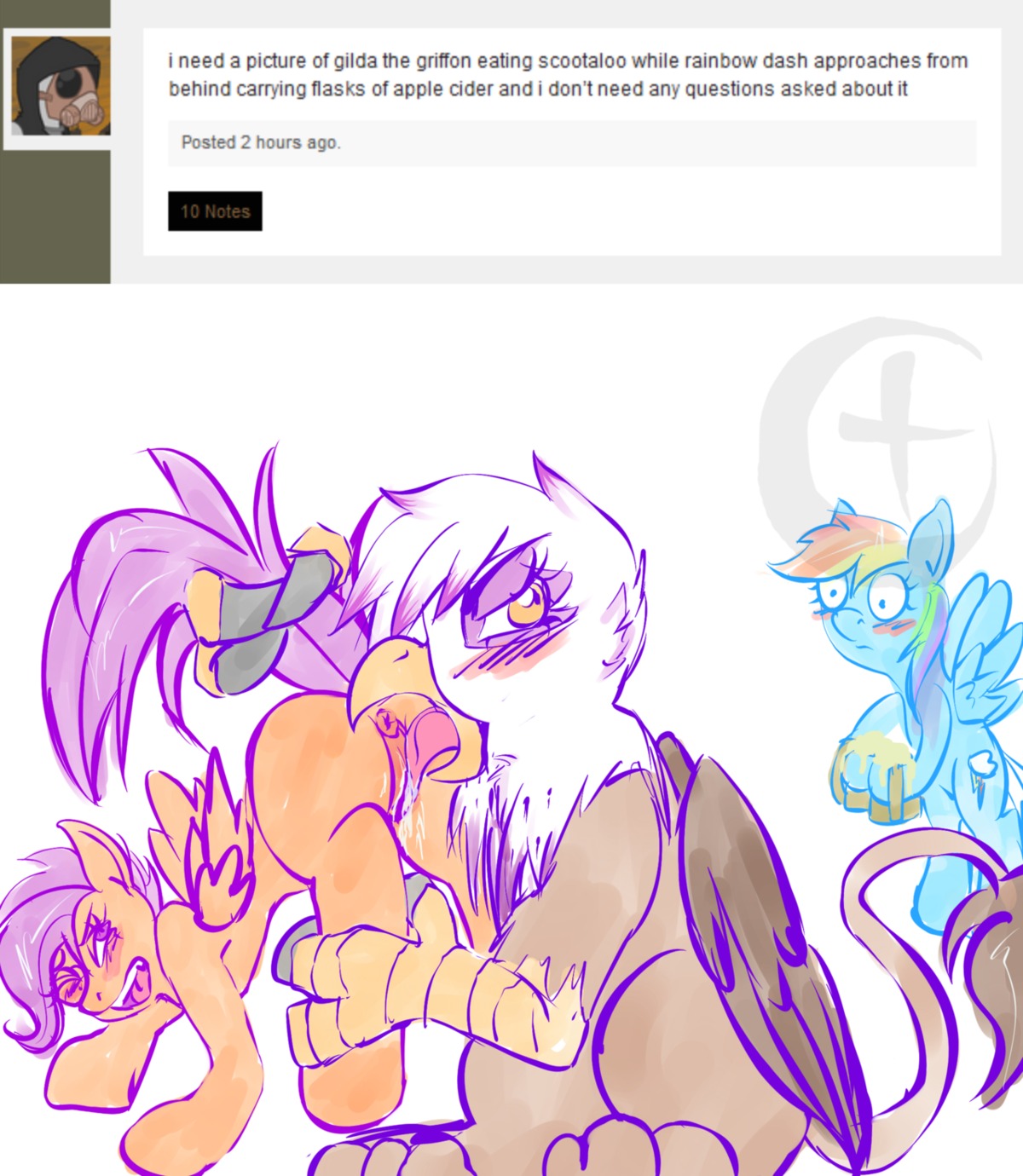 2012 anus argoth avian beak being_watched blue_body blue_feathers blue_fur blue_hair blush butt cunnilingus cutie_mark e621 english_text equid equine feathered_wings feathers female female/female feral friendship_is_magic fur genitals gilda_(mlp) green_hair group gryphon hair hasbro hi_res interspecies looking_at_another mammal multicolored_hair my_little_pony mythological_avian mythological_creature mythological_equine mythology oral orange_hair pegasus purple_eyes purple_hair rainbow_dash_(mlp) rainbow_hair red_hair scootaloo_(mlp) sex tail tail_grab text tongue tongue_out tumblr vaginal vulva wince wings yellow_eyes young young_feral