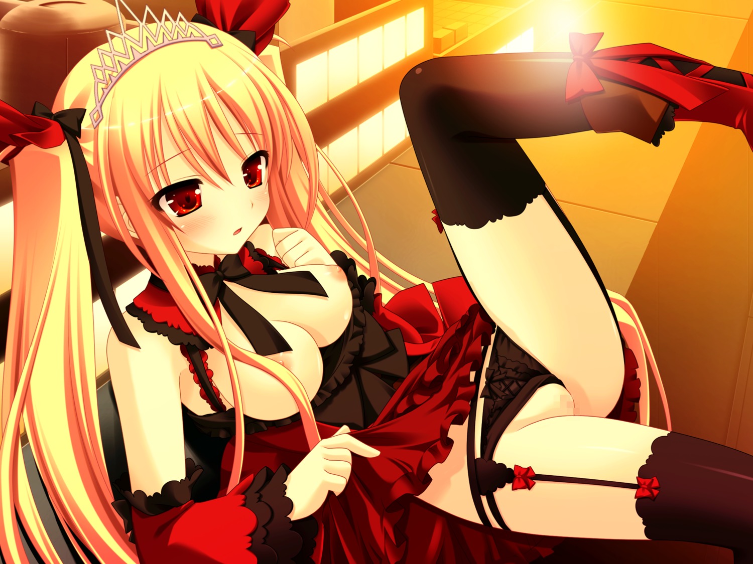 blonde_hair bloody_rondo breasts censored female game_cg luna_freed_queen makita_maki nipples panties pussy red_eyes rule34 tied_hair twintails underwear