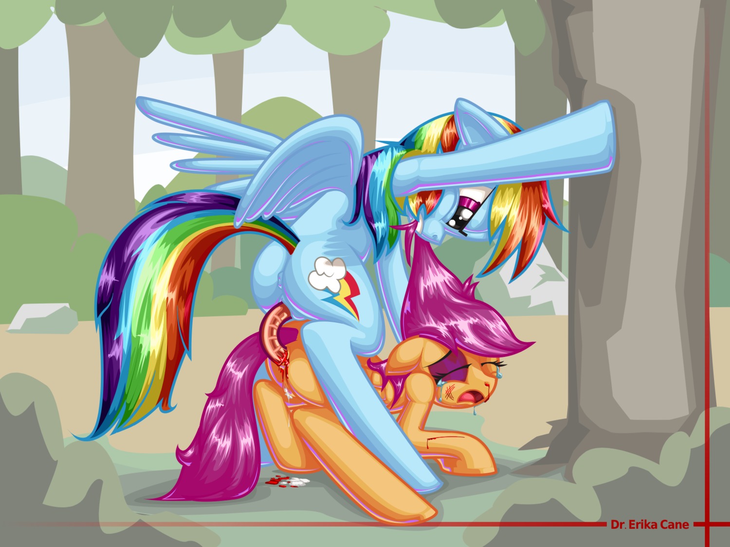 4:3 abuse anal anal_penetration blood blood_from_ass blood_in_ass blue_body blue_feathers blue_fur bodily_fluids butt crying cutie_mark dildo double_dildo dr._erika_cane duo e621 equid equine feathered_wings feathers female female/female female_rape female_raped female_raping_female feral food forced friendship_is_magic fur hair hasbro hi_res hot_dog intraspecies ketchup loli mammal multicolored_hair multicolored_tail my_little_pony mythological_creature mythological_equine mythology pegasus penetration rainbow_dash_(mlp) rainbow_hair rainbow_tail rape scootaloo_(mlp) sex sex_toy tail tears vaginal wings young young_feral