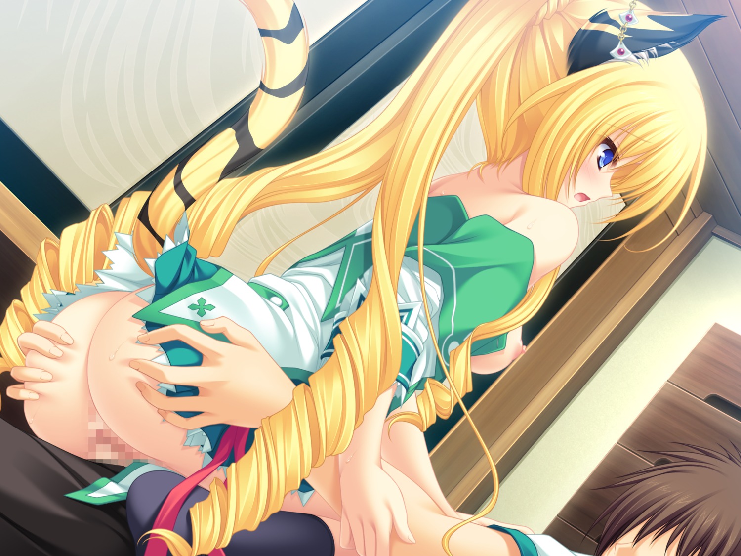 animal_ear blonde_hair blue_eyes blush cat_girl catgirl censored female fur game_cg koshimizu_rei mikagami_mamizu neko_koi nipples rule34 sex tail whirlpool