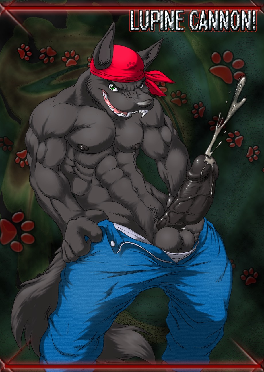 1boy abs anthro ass assassin balls bandana biceps bodybuilder canine cum english_text fangs fur furry looking_at_viewer lupine male male_only masturbation mouth muscles open_mouth pawprint pecs penis rule34 serratus_anterior solo text topless wolf
