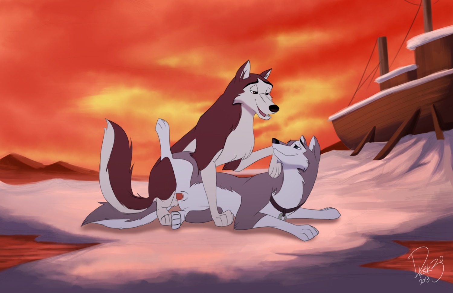 2013 balls balto_(series) canid canine canis dksk30 domestic_dog duo dusty_(balto) e621 erection female female_penetrated feral feral_on_feral genitals half-closed_eyes hi_res husky hybrid kodiak_(balto) male male/female male_penetrating male_penetrating_female mammal narrowed_eyes nordic_sled_dog nude penetration penile penile_penetration penis penis_in_vagina sex signature smile spitz toony universal_studios vaginal vaginal_penetration vulva wolf wolfdog
