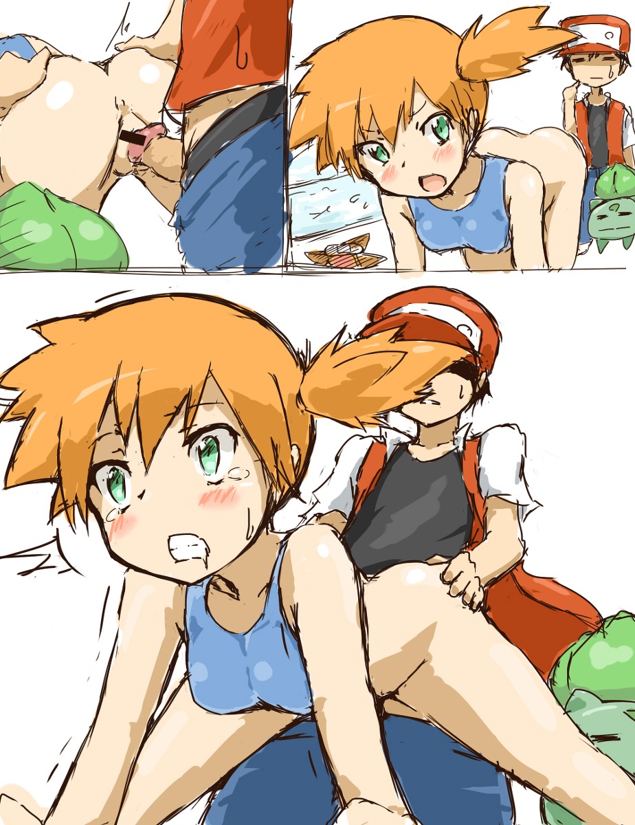 bulbasaur censored female green_eyes human human_only kasumi_(pokemon) male misty_(pokemon) nintendo orange_hair pok&eacute;mon_(species) pokemon pokemon_(species) pokemon_frlg pokemon_rgby red_(pokemon) rule34 staryu
