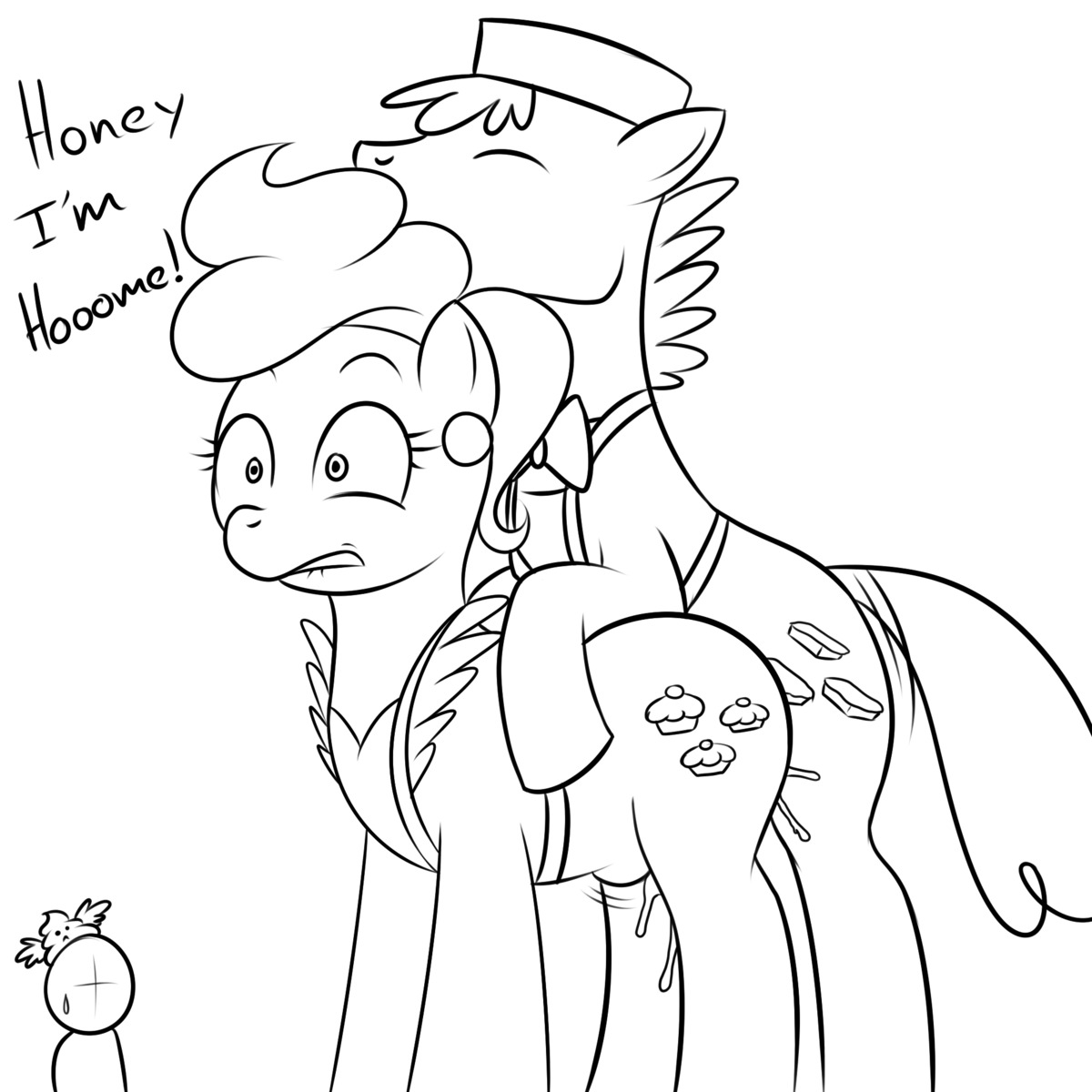 1:1 abdominal_bulge all_fours black_and_white bodily_fluids cum cum_inside cutie_mark digital_drawing_(artwork) digital_media_(artwork) doggystyle duo_focus e621 earth_pony english_text equid equine female feral feral_on_feral friendship_is_magic from_behind_position genital_fluids group hasbro hi_res horse intraspecies kloudmutt line_art male male/female mammal monochrome mr._cake_(mlp) mrs._cake_(mlp) my_little_pony o_o orgasm penetration pony quadruped sex tail text young