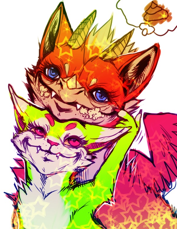 2011 3_horns ambiguous_gender amyth_(character) blue_eyes canid circle_eyebrows countershade_torso countershading dark_pupils digital_drawing_(artwork) digital_media_(artwork) dipstick_ears dragon duo e621 ear_markings eyebrows facial_horn falvie falvie_(character) fangs feathered_wings feathers feces feral fionbri fur furred_dragon furred_scalie green_body green_ears green_face green_fur grey_body grey_countershading grey_ears grey_face grey_fur head_horn horn light_body light_fur mammal markings monotone_wings multi_horn multicolored_body multicolored_ears multicolored_face multicolored_fur mythological_creature mythological_scalie mythology nose_horn orange_body orange_ears orange_fur orange_sclera pink_eyebrows pink_eyes pink_nose pupils red_wings scalie simple_background teeth thought_bubble two_tone_body two_tone_ears two_tone_face two_tone_fur white_background white_ear_tips wings yellow_horn