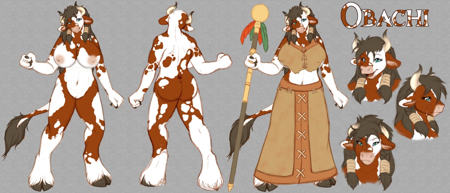 anthro big_breasts biped blizzard_entertainment bodily_fluids bovid bovine breasts butt clemikou clothed clothing crying e621 female front_view genitals hair hi_res hooves horn mammal melee_weapon navel nipples nude off/on polearm solo staff standing tauren tears vulva warcraft weapon