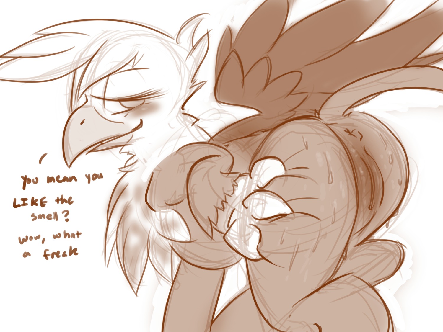 4:3 anus avian beak blush butt dovne e621 english_text feathered_wings feathers female feral friendship_is_magic genitals gilda_(mlp) gryphon hasbro hi_res monochrome my_little_pony mythological_avian mythological_creature mythology presenting presenting_hindquarters presenting_vulva solo tail text vulva wings