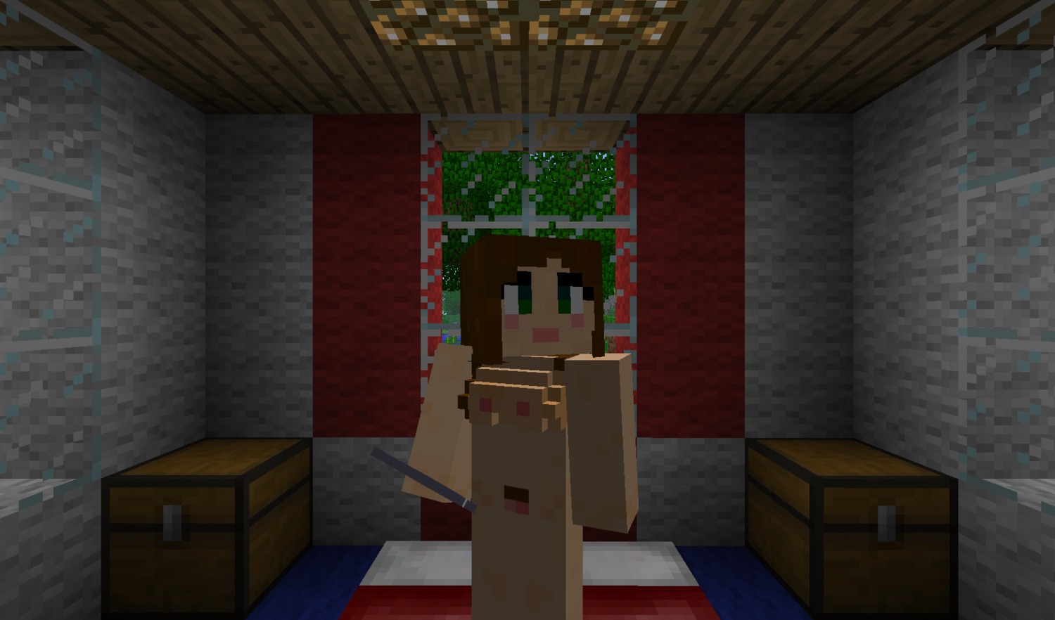 3d bed bedroom breasts brown_hair character commission completely_naked completely_nude cubic_breasts female female_only green_eyes human mine-imator minecraft nude nude_female outside rule34 solo solo_female spurgz tagme
