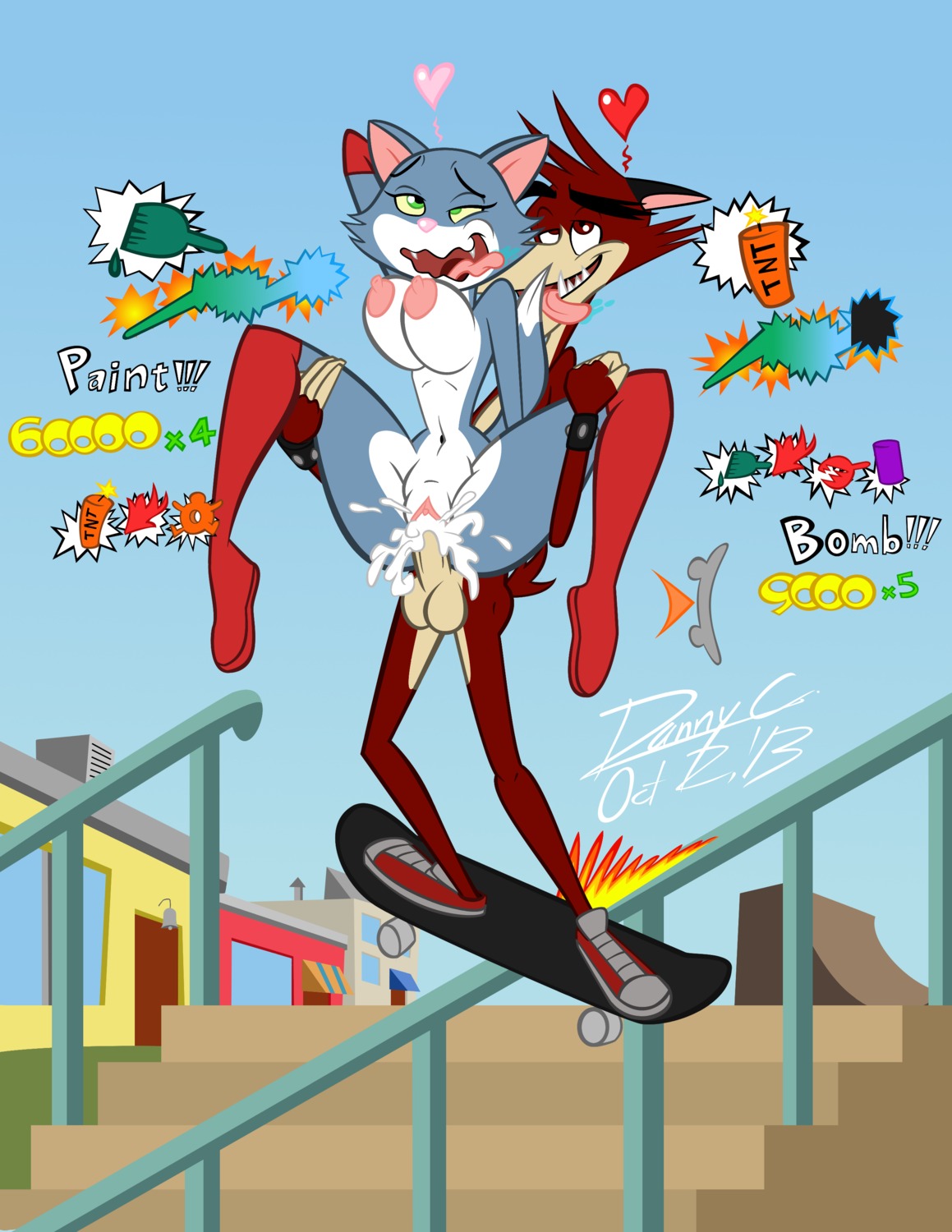 2013 absurd_res ahegao anthro armwear atlus balls blu3danny bodily_fluids boots breasts building canid canine canis clothing cum cum_in_vagina cum_inside dated day decker domestic_cat drooling duo e621 elbow_gloves erection eye_roll felid feline felis female female_penetrated footwear gameplay_mechanics genital_fluids genitals gloves go!_go!_hypergrind handwear happy happy_sex heart_symbol hi_res knee_boots knee_highs legwear looking_pleasured male male/female male_penetrating male_penetrating_female mammal mostly_nude multiplier nipples orgasm outside penetration penile penile_penetration penis penis_in_vagina penny_(ggh) rail_grinding red_clothing reverse_stand_and_carry_position saliva score sega sex shoes signature skateboard skateboarding skating spread_legs spreading stairs standing standing_sex tongue tongue_out toony urban vaginal vaginal_penetration vehicle vulva wide_hips wolf
