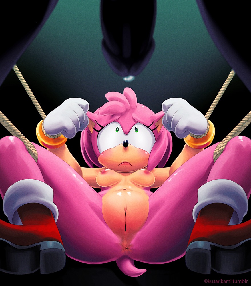 amy_rose anthro anthrofied anus arms_tied bdsm big_eyes big_head bodily_fluids bound breasts butt clothing duo e621 erection eulipotyphlan faceless_character faceless_male female female_focus footwear forced genital_fluids genitals hedgehog imminent_rape imminent_sex kusarikami lying male male/female mammal nipples nude on_back penis pink_body precum rope sega shoes solo_focus sonic_the_hedgehog_(series) spread_legs spreading toony vulva