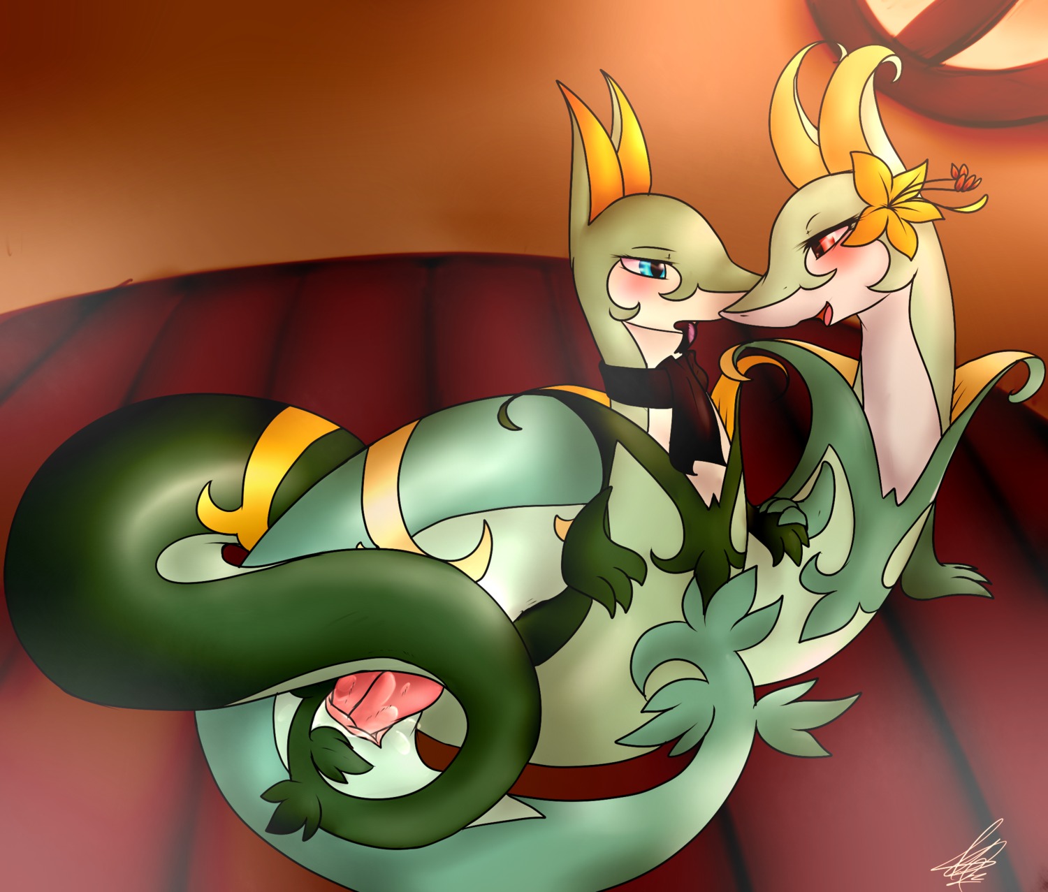 2_penises animal_genitalia animal_penis blush bodily_fluids cloaca cum duo e621 erection fan_character female feral feral_on_feral generation_5_pokemon genital_fluids genitals hemipenes hi_res incest_(lore) lethine male multi_genitalia multi_penis nintendo open_mouth penis pokemon pokemon_(species) red_eyes reptile scalie serpentine serperior shikaro shikka snake text vertical_cloaca