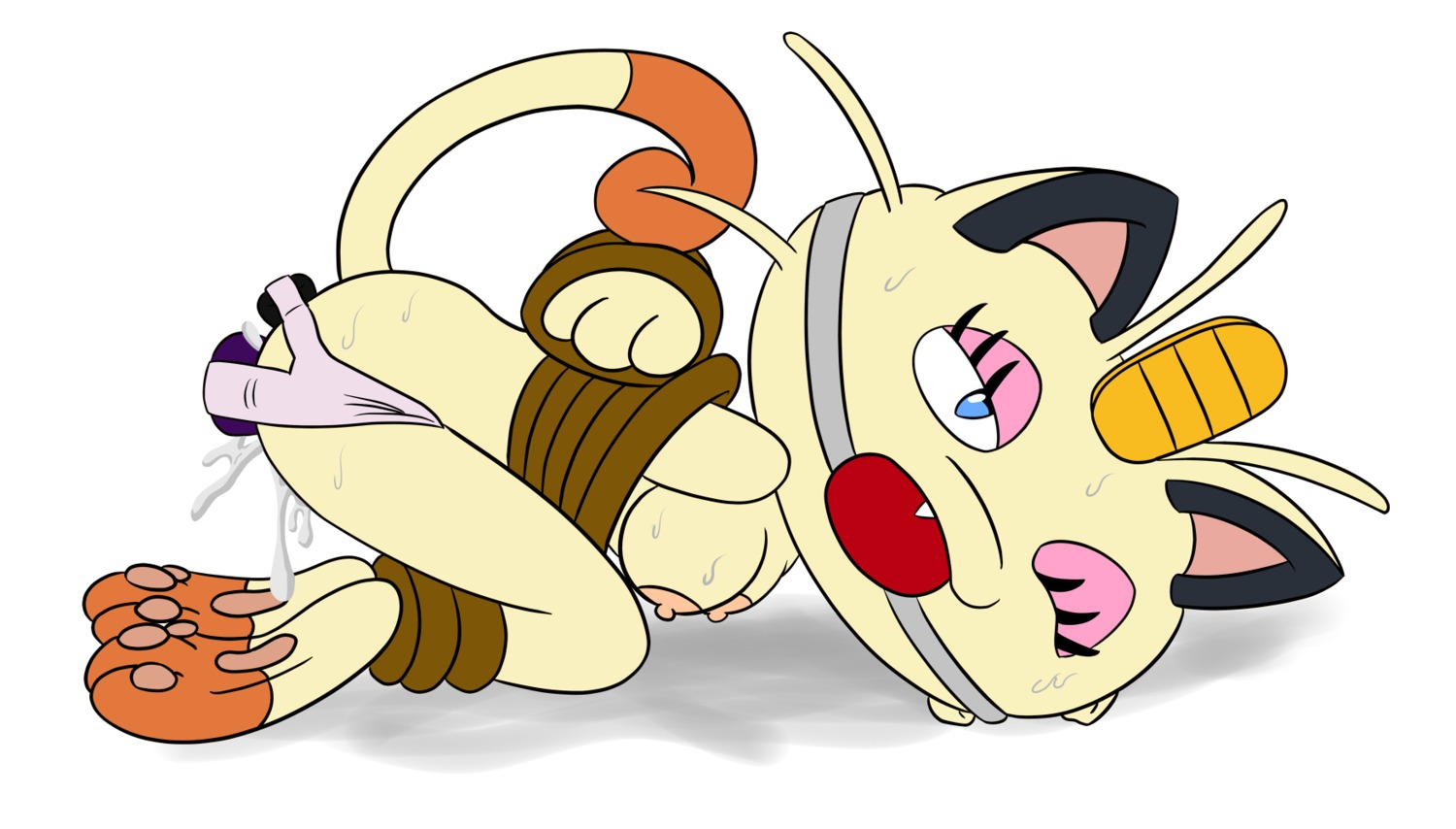 anthro barefoot bound breasts color cpctail dildo female female_only fur furry insertion meowth nipples pokemon pussy pussy_juice rule34 side_view solo tagme