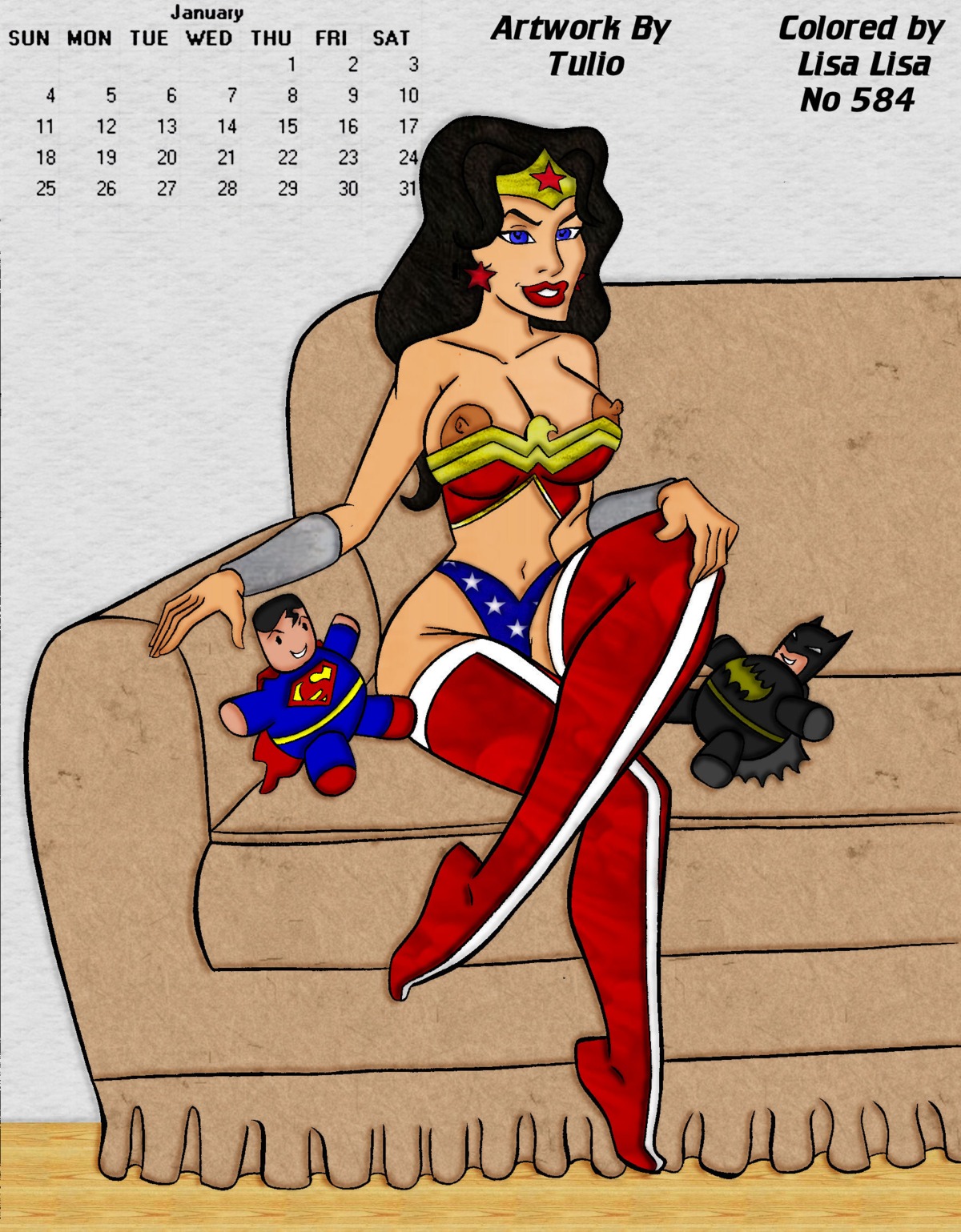 1girls blue_eyes boots calendar_(medium) couch dc dc_comics female lisa_lisa_(artist) red_boots rule34 tagme thigh_boots tulio wonder_woman wonder_woman_(series)