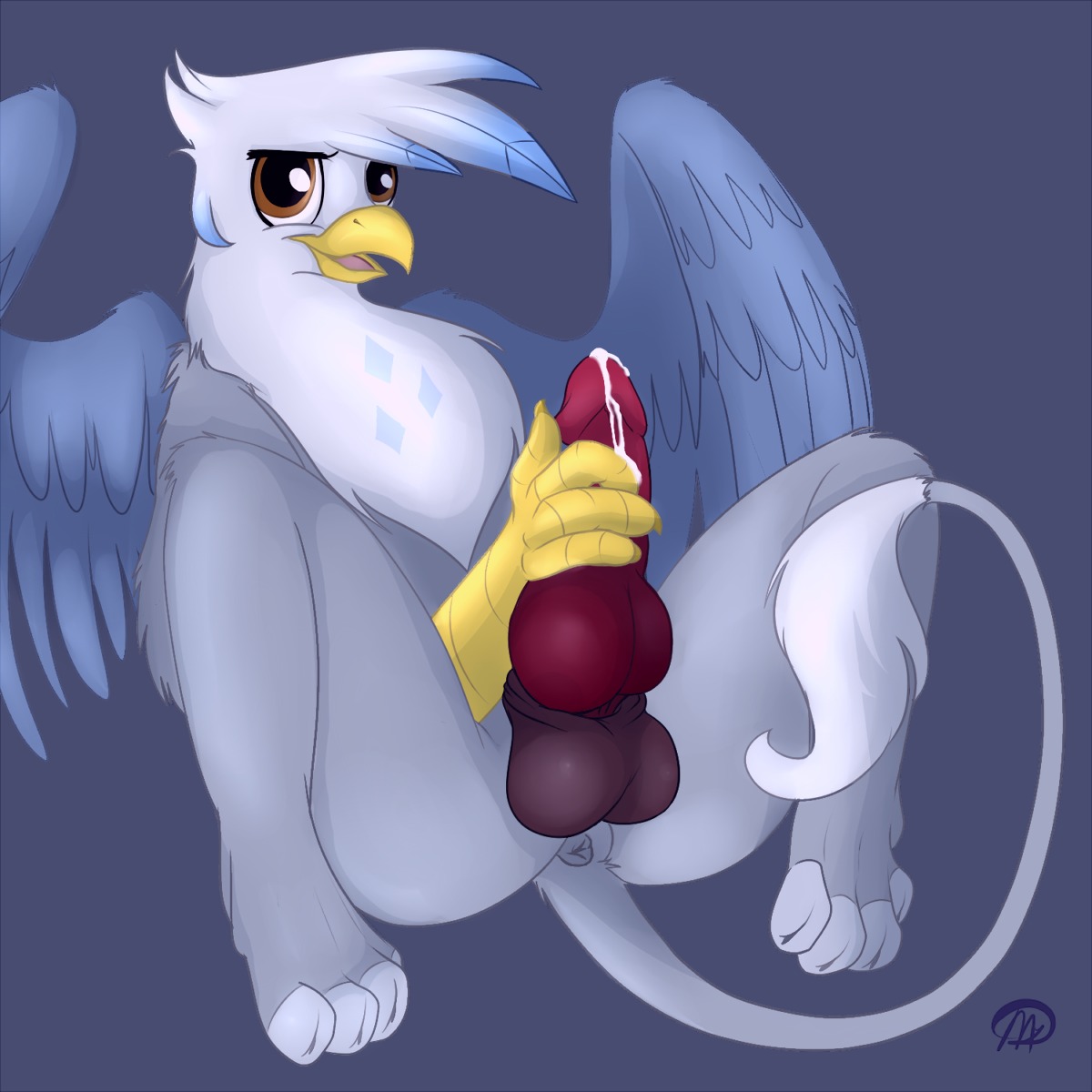1:1 animal_genitalia animal_penis anus avian balls beak bodily_fluids butt canine_genitalia canine_penis conditional_dnp cum digital_media_(artwork) e621 erection fan_character feathered_wings feathers feral ganix genital_fluids genitals gryphon hasbro hi_res knot lying male masturbation meggchan my_little_pony mythological_avian mythological_creature mythology nude on_back orgasm penile penile_masturbation penis simple_background solo spread_legs spreading tail wings