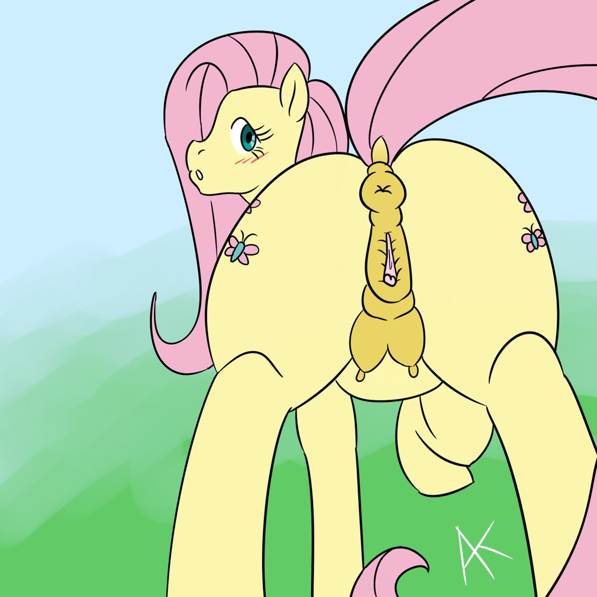 1:1 animal_genitalia animal_vulva anus appelknekten blue_eyes blush breasts clitoral_winking clitoris cutie_mark dock_(anatomy) e621 equid equine equine_genitalia equine_vulva erect_nipples female feral fluttershy_(mlp) friendship_is_magic fur genitals hair hasbro hi_res hooves horse long_hair looking_at_viewer mammal my_little_pony nipples nude open_mouth pink_hair pony presenting raised_tail solo spread_legs spreading tail teats vulva yellow_body yellow_fur